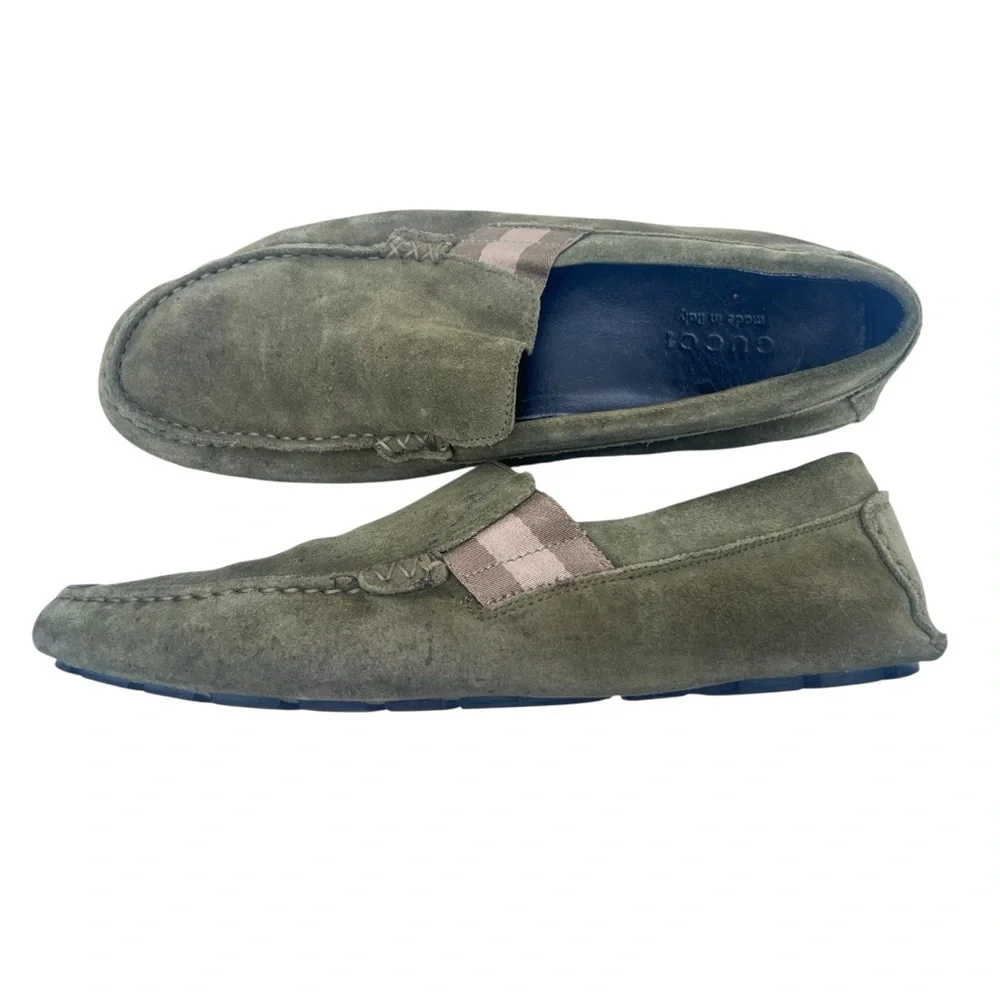 Gucci Olive Green Suede Loafers